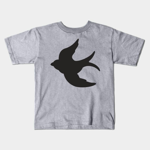 Black Flying Swallow Kids T-Shirt by XOOXOO